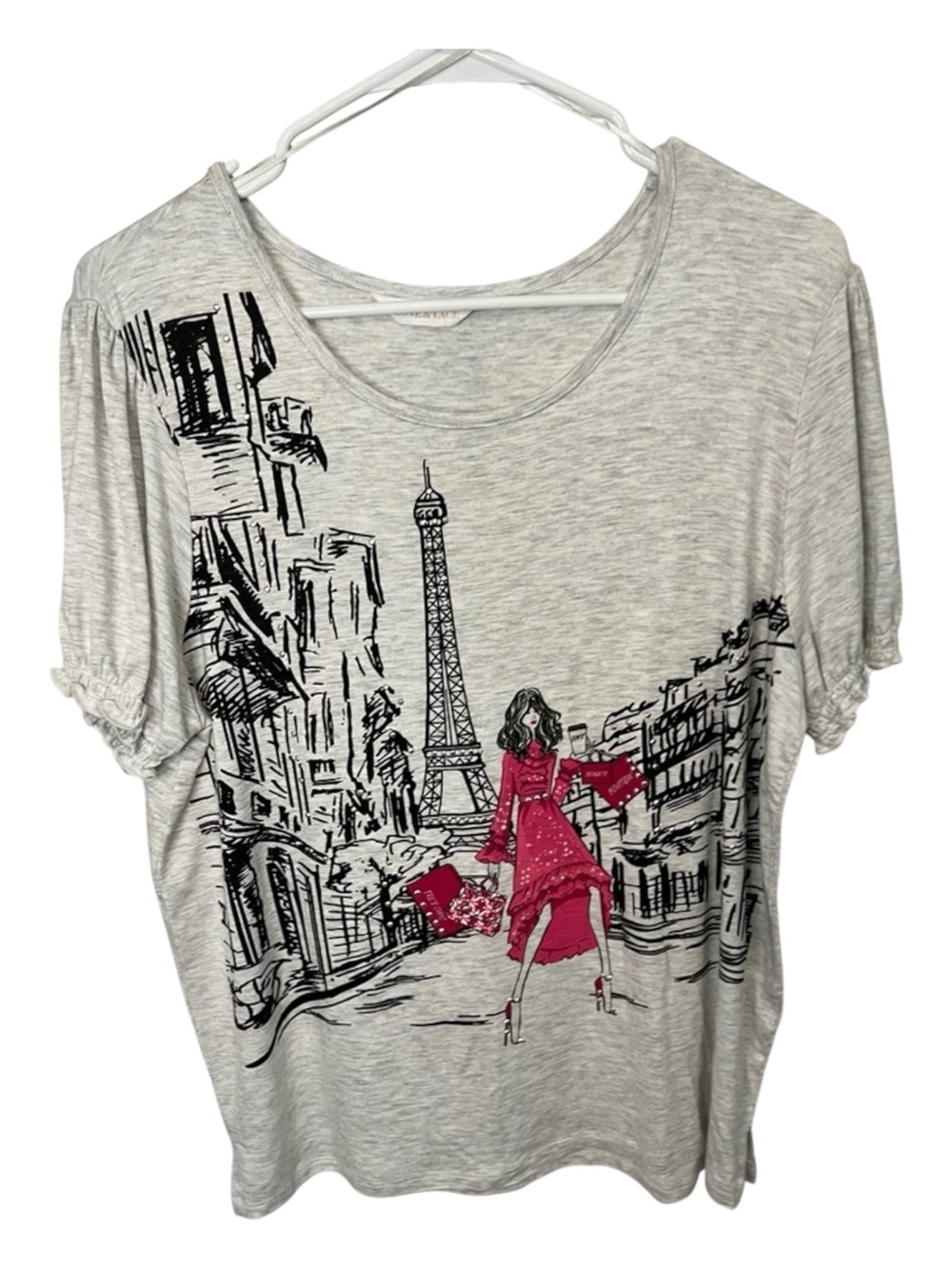 Love & Lace Grey Paris Theme Top Size M - Picture 2 of 5